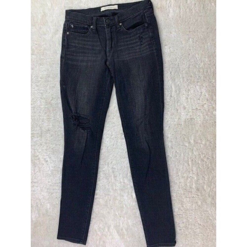 Gap 1969 Size 26 Long Womens Jeans Black True Skinny Distressed Mid Rise Stretch
